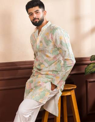 Multicolor art silk fabric stylish fancy partywear kurta payjama for men's 5