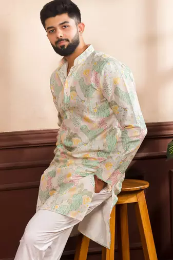 Multicolor art silk fabric stylish fancy partywear kurta payjama for men's
