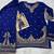 D blue chinon free size stitched suit with embroidery beats work