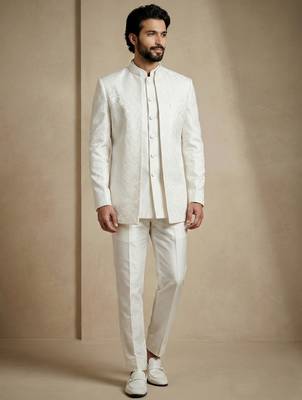 White premium designer festive wear indo western set 2