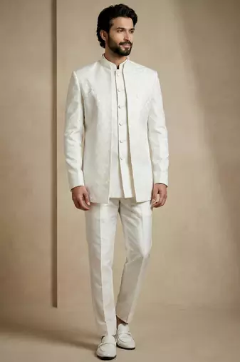 White premium designer festive wear indo western set