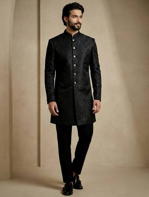 Black donier jacquard premium designer festive wear indo western set 2