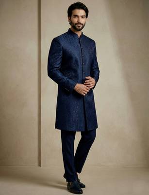Navy blue donier jacquard premium designer festive wear indo western set 4