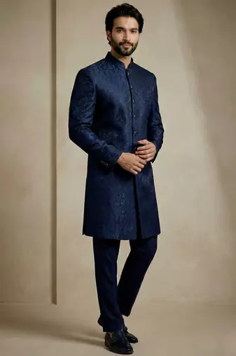 Navy blue donier jacquard premium designer festive wear indo western set