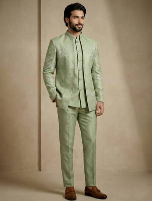 Olive premium designer festive wear indo western set 3