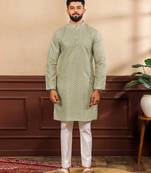 Pista color art silk fabric stylish fancy partywear kurta payjama for men's