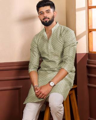Pista color art silk fabric stylish fancy partywear kurta payjama for men's 3