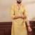 Yellow color art silk fabric stylish fancy partywear kurta payjama for men's