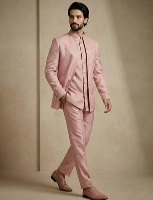 Light pink premium designer festive wear indo western set 4
