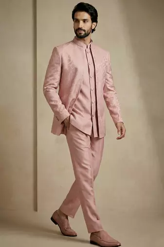 Light pink premium designer festive wear indo western set
