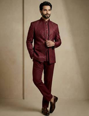 Dark maroon premium designer festive wear indo western set 5