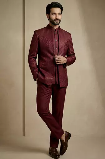 Dark maroon premium designer festive wear indo western set