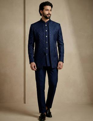 Navy blue premium designer festive wear indo western set 4