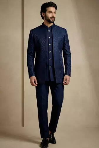 Navy blue premium designer festive wear indo western set