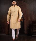 Chiku color stylish woven butti textured premium kurta payjama for men's