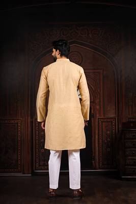 Chiku color stylish woven butti textured premium kurta payjama for men's 2