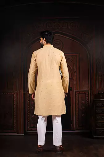Chiku color stylish woven butti textured premium kurta payjama for men's