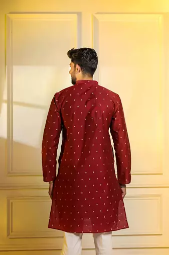 Maroon color stylish woven butti textured premium kurta payjama for men's