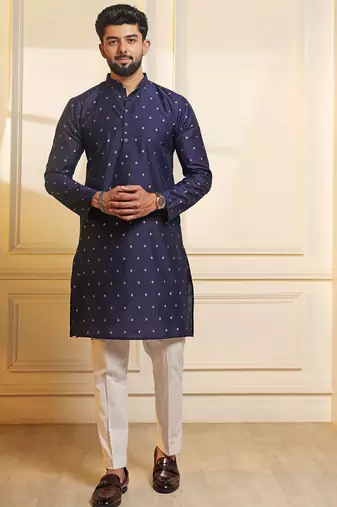 Blue color stylish woven butti textured premium kurta payjama for men's