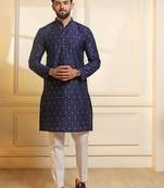 Blue color stylish woven butti textured premium kurta payjama for men's