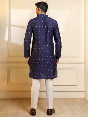 Blue color stylish woven butti textured premium kurta payjama for men's 2