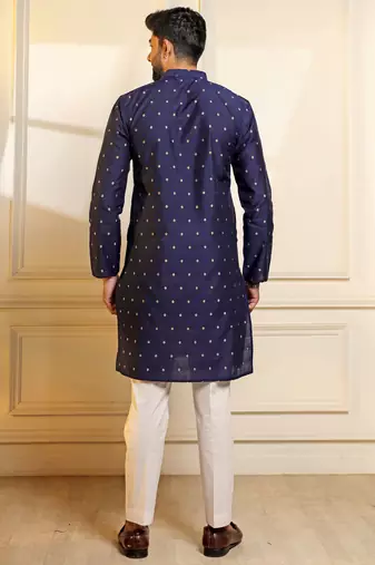 Blue color stylish woven butti textured premium kurta payjama for men's