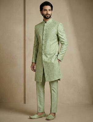 green donier jacquard premium designer festive wear indo western set 3