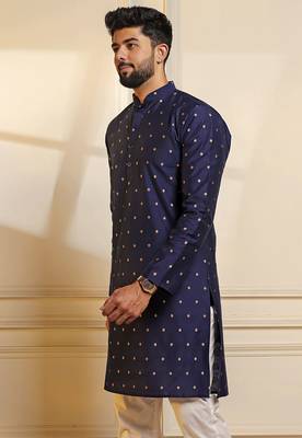 Blue color stylish woven butti textured premium kurta payjama for men's 5