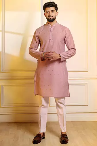 Purple color stylish woven butti textured premium kurta payjama for men's