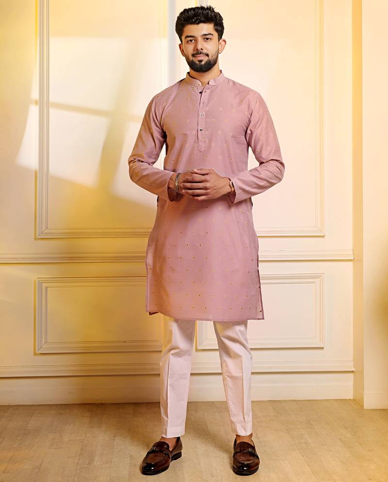 Purple color stylish woven butti textured premium kurta payjama for men's