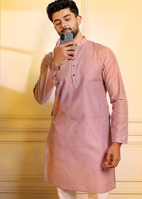 Purple color stylish woven butti textured premium kurta payjama for men's 3