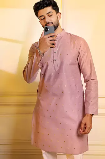 Purple color stylish woven butti textured premium kurta payjama for men's