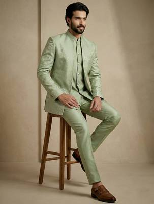 Olive premium designer festive wear indo western set 4