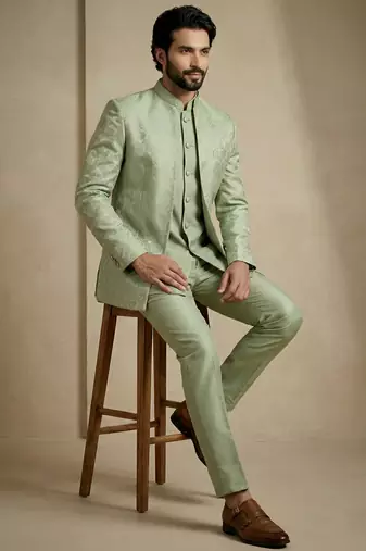 Olive premium designer festive wear indo western set