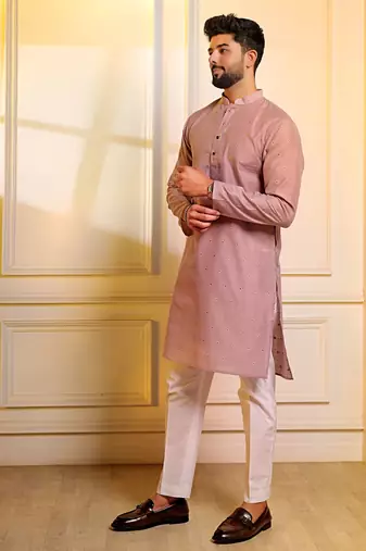 Purple color stylish woven butti textured premium kurta payjama for men's