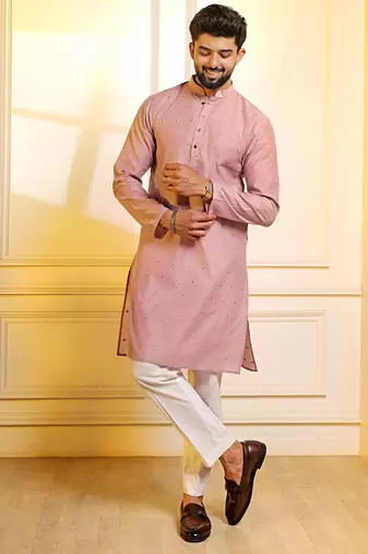 Purple color stylish woven butti textured premium kurta payjama for men's