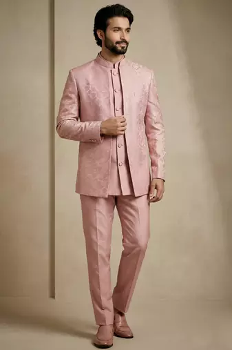 Light pink premium designer festive wear indo western set