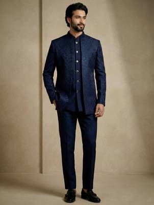Navy blue premium designer festive wear indo western set 5