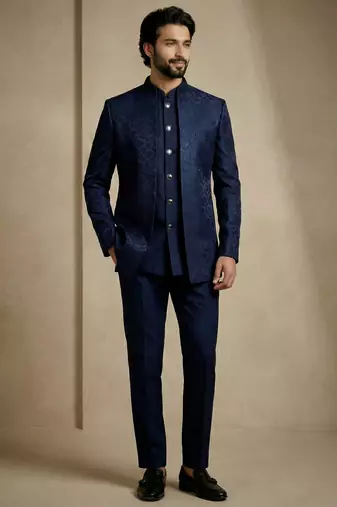 Navy blue premium designer festive wear indo western set
