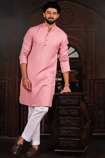 Pink color beautiful cotton fabric designer embroidery work ceremonial men's party attire