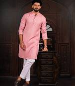 Pink color beautiful cotton fabric designer embroidery work ceremonial men's party attire