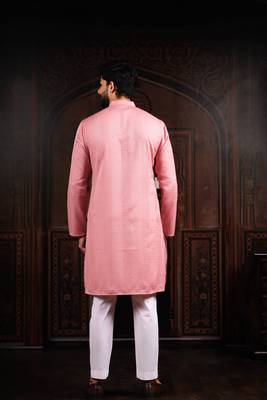 Pink color beautiful cotton fabric designer embroidery work ceremonial men's party attire 2