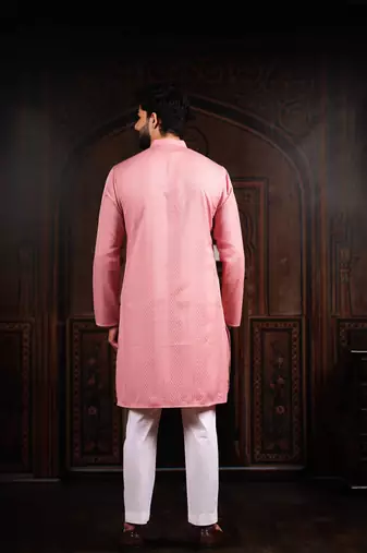 Pink color beautiful cotton fabric designer embroidery work ceremonial men's party attire