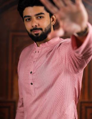 Pink color beautiful cotton fabric designer embroidery work ceremonial men's party attire 5