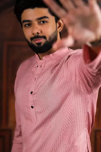 Pink color beautiful cotton fabric designer embroidery work ceremonial men's party attire