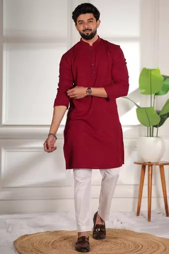 Maroon color beautiful cotton fabric designer embroidery work ceremonial men's party attire