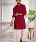Maroon color beautiful cotton fabric designer embroidery work ceremonial men's party attire