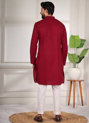 Maroon color beautiful cotton fabric designer embroidery work ceremonial men's party attire 2