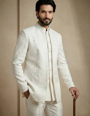 White premium designer festive wear indo western set 3