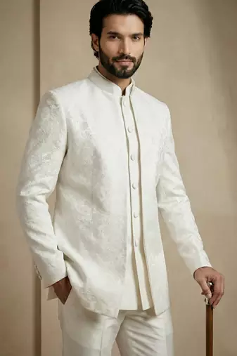 White premium designer festive wear indo western set